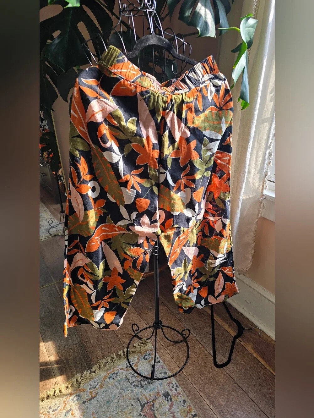✨ C&C California 100% Linen Tropical Print Cropped Wide Leg Pants | Size M ✨
